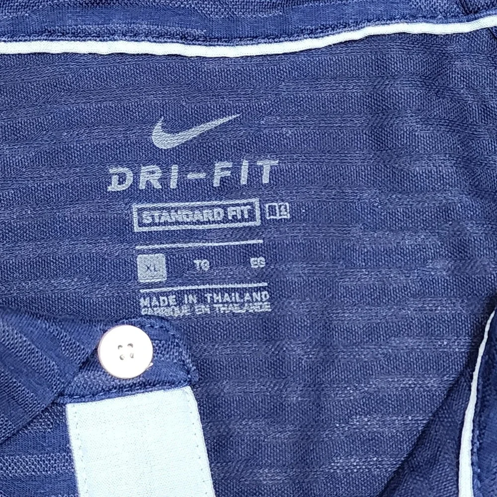 Nike DriFit Polo Shirt Mens XL Quick Dry Dark Blue Breathable‎ Woven Stripes